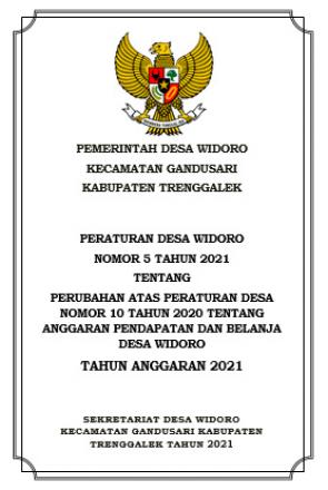 PERDES NOMOR 5 TAHUN 2021 TENTANG P-APBDES DESA WIDORO TA. 2021
